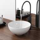 13 Inch Round Bathroom Bowl Sink Above Counter, QISHKA Small White Ceramic Vanity Vessel Sink - 13" x 13" Countertop Circle Art Basin for Space-Saving