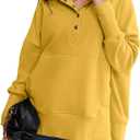 AlvaQ Womens Oversized Sweatshirts Hoodies Fleece Button Neck Hooded Tops Casual Pullover Tunics Winter Outfits 2025 (Yellow, S)