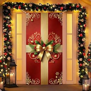 BlissYard Christmas Door Cover 71x35 Inch Red and Gold Gift Wrap Door Banner, Elegant Holiday Decoration for Front Door, Indoor Outdoor Winter Party Backdrop, Merry Xmas Door Hanging Decor