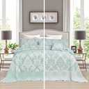 chiinvent Oversized King Bedspreads 120x120 Extra Wide Coverlet Sets, 5 Piece Double-Sided Damask Jacquard Large Quilts, Lightweight and Reversible, King/Cal King, Mint Green