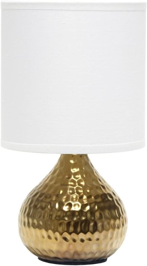 Simple Designs LT2073-GDW Mini Hammered Texture Gold Drip Table Lamp with White Shade