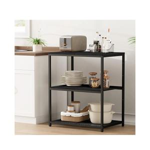 Kitchen Island with 3 Shelves, Kitchen Shelf with Large Workstation, Bakers Rack, Workbench, Metal Frame, Black