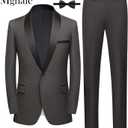 Men Suit for Wedding Party 2 Piece Slim Fit Shawl Lapel 1 Button Tuxedo Winter Fabric Dinner Suit Sets with Tie (Gray)