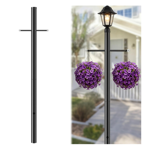 Zonon 1 Set 7 ft Outdoor Lamp Post with Cross Arm, 80 in H x 3 Inch Dia Direct Burial Light Pole with Wiring Hole for Driveway Pathway, Yard, Garden, Weather-Resistant Galvanized Steel, Black