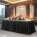 Wish Care 6ft Long Black Table Skirt for Rectangle Tables Decorations - Wrinkle Resistant Polyester Pleated Table Skirting Desk Skirts for Office Baby Shower Birthday Party Wedding Banquet