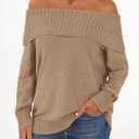 Okiwam Womens Off The Shoulder Sweater Casual Loose Knitted Long Sleeve Pullover Fall Outfits Spring Fashion Clothes 2026 (Brown), M