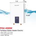 Mini Tankless Water Heater Electric 110V ~ 120V for Sink, ThermoMate 4.5kW 37.5A at 120V Small Point of Use Water Heater CSA Approved, Must HardWird Requiring 10AWG Wire