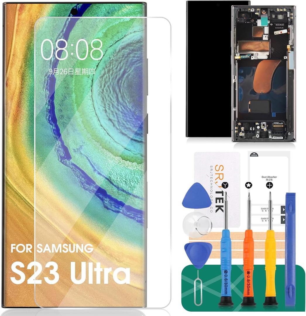 OLED for Samsung S23 Ultra LCD Digitizer Replacement for Samsung S23 Ultra 5g Display Screen for Samsung SM-S918 Touch Screen Repair Kits with Frame Black (with Fingerprint Function)