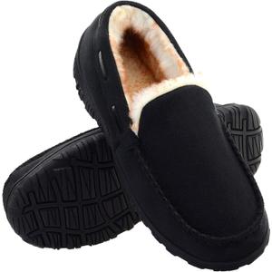Vonair Mens Moccasin Slippers Indoor Outdoor Slip on Warm House Shoes Breathable Moccasins for Men (10, Black)