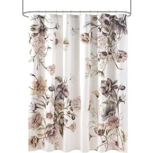 Madison Park Cassandra Cotton Percale Bathroom Shower, Printed Floral Design Modern Shabby Chic Privacy Bath Fabric Curtains, 72"x72", Blush (MP70-6717)