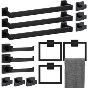 15 Pieces 23.6-Inch Bathroom Hardware Accessories Set,Black TStainless Steel Bathroom Hardware Set,Bath Towel Bar Kit
