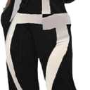 SeNight Women's Jumpsuits Elegant Business Casual Button Down V Neck Long Sleeve Strap Straight Long Pants With Pockets (XX-Large, Black/White/Long)