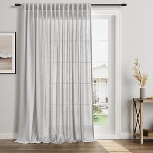 Grey Sliding Glass Door Linen Curtains 100 Inch Extra Wide Back Tab Curtain Living Room Gray Semi Sheer Modern Farmhouse Patio Room Divider Light Filtering Drapes 1 Panel W100xL96