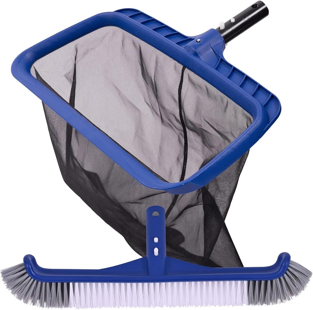 Fine Mesh Pool Skimmer Net & Pool Brush Kit, Durable Pool Cleaning Kit Includes Pool Net Skimmer with Sturdy Frame &17.5" Professional Pool Brush Head for Inground Pools & Above Ground Pools