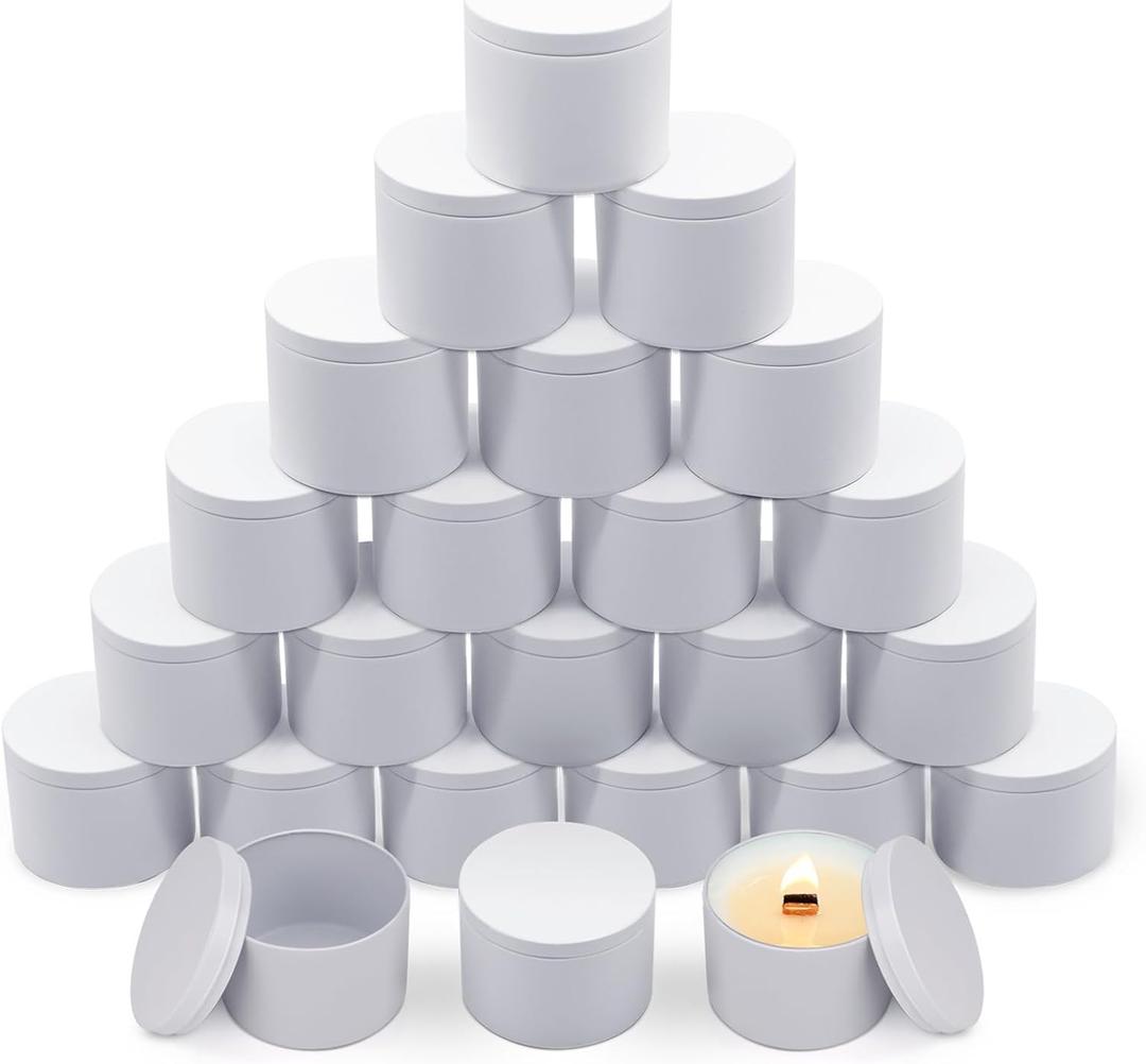 24-Pack 8oz Candle Tins with Lids, Metal Candle Jars for Candle Making, Bulk Empty Containers for Beginners & DIY Storage -White