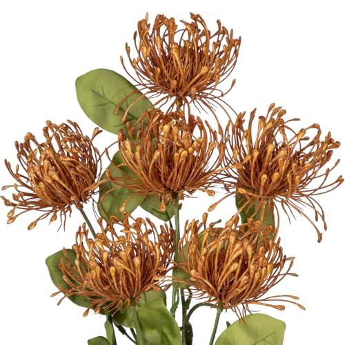Hollyone 33" Yellow Artificial Mums for Outdoors Fall Flowers Fake Fall Mums Faux Chrysanthemum Flowers 2Pcs Spider Mum Flower Arrangement Autumn Flower with 3 Heads Long Stem for Centerpiece Bouquet