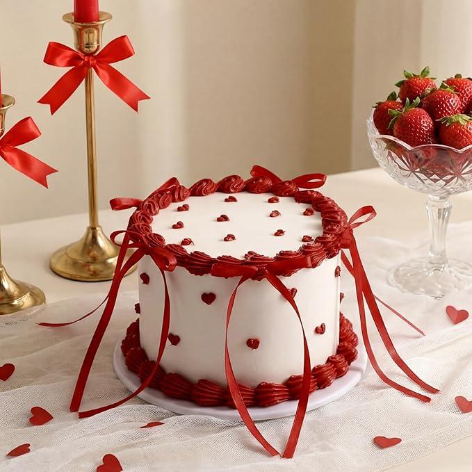 Remerry 6 Inch Red Bow White Round Fake Cake Funny Birthday Cake Decor Wedding Dessert Props Artificial White Dessert for Display Photography Women Birthday Wedding Gift