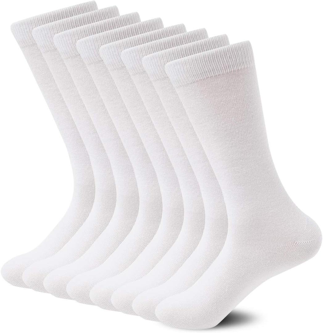 Sock Amazing Unisex Bamboo Rayon Socks Super Soft Black Crew Socks 8 Pack (10-13, White)