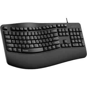 Ergonomic Keyboard, Wired Computer USB Keyboard with Wrist Rest, Spill-Resistant, Wave Keys for Natural Typing, Compatible with Windows/PC/Laptop(Black) (Deep Black)