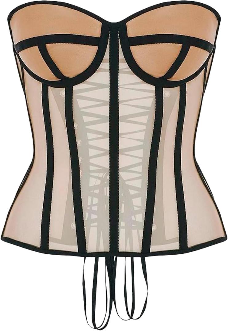 Perfect Corset NYC OVERBUST Mesh Corset Top Lace up with 15 Steel Boned (X-Large Tall, Beige)