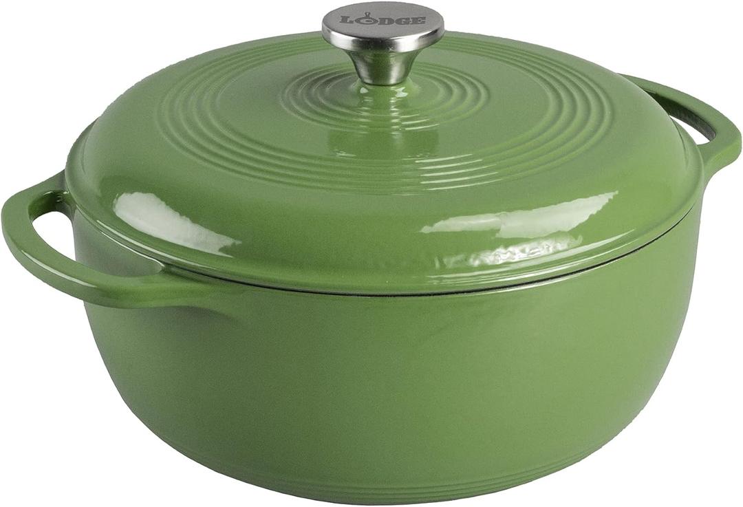 Lodge Essential Enamel Cast Iron Dutch Oven - Perfect for Bread Baking, Braising, Marinating & Slow Cooking - Features Moisture-Sealing Lid & Dual Handles - Kitchen Essentials - 6 Quarts - Spruce