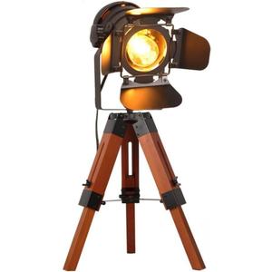 Decoluce Industrial Tripod Floor Table Lamp Vintage Wood Cinema Searchlight Standing Lighting Fixtures Nautical Spotlight Decorations-Not Include E26 Bulbs (Cinema)