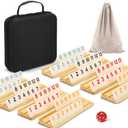 2-8 Players Games Gifts, Rummy Board Game Set, 214 Melamine Tiles, 8 Wooden Racks, Drawstring Bag, Premium Portable Case, Tile Board Games for Adults, Valentines Day Gifts for Men Women Dad Mom