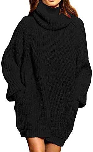 Pink Queen Women's Loose Turtleneck Oversize Long Pullover Sweater Dress L Black