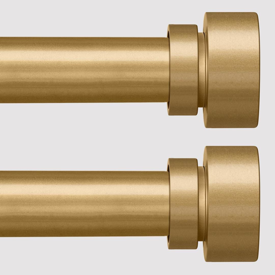 Lootkell 2 Pack Modern Gold Curtain Rods Set for Windows 28 to 48 Inches Adjustable Length Heavy Duty 1" Diameter Window Curtain Rod with Decorative Finials for Outdoor Bedroom Kitchen Living Room