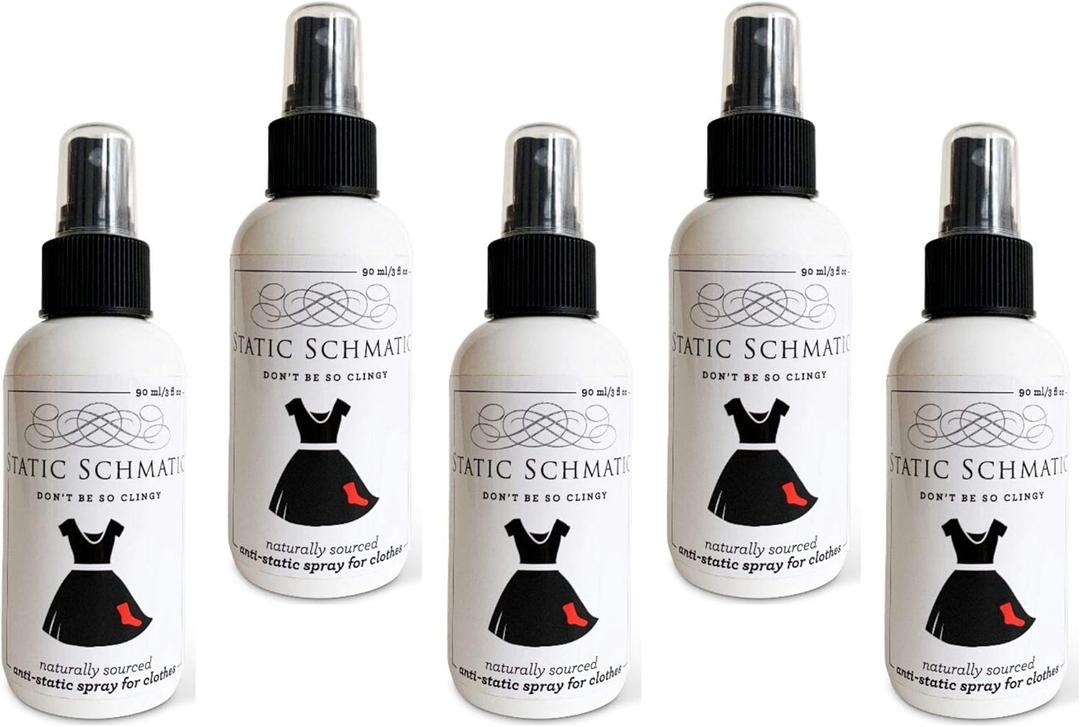 Static Schmatic for Clothing (set of 5), Natural Static Cling Remover, Natural Static Spray for Clothes, Anti-Static Spray, Travel Size Anti-Static Spray, Static Cling Spray, (Set of 5, 3 oz bottles)
