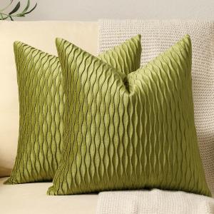 22x22 Moss Green Throw Pillow Cases: 2 Pack Original Striped Velvet Square Decorative Pillow Covers for Farmhouse Couch