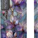 for Samsung Galaxy S22, Purple Lotus Floral Dual-Layer Hard Shell+Silicone Cover-Shockproof Protective Phone Case for Women Girls