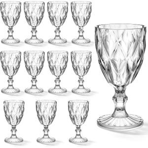 Tioncy 12 Pcs Plastic Wine Glasses Vintage Stemware Water Goblets 11 oz Unbreakable Wine Glasses Bulk Reusable Party Drinking Cup Champagne Flute for Wedding Reception Shower Bar Birthday(Clear)