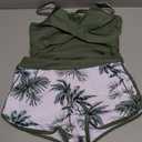 Girls Tankini Swimsuits 2 Piece Criss Cross Ruched Swimwear Printed Swim Shorts Girl Bathing Suit for 13-14 Years