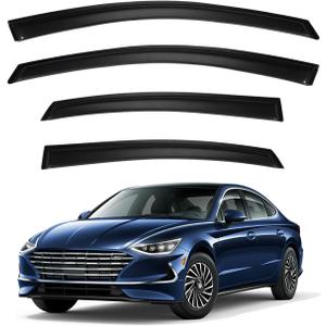 4pcs Window Visors Compatible with 2015-2019 Hyundai Sonata Front+Rear Smoke Tint Sun/Rain Guard Outside Mount Tape-On Vent 2016 2017 2018