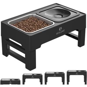 ELS PET Elevated Dog Bowls, Adjustable Raised Dog Bowls with No Spill Dog Water Bowl and Stainless Steel/Slow Feeder, for Small Medium Large Dogs,Cats & Pets (Stainless Steel)