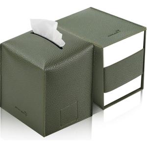 Tissue Box Cover 5X5X5'' PU Leather Tissue Holder Square Tissue Cube Box Organizer for Bathroom Vanity Countertop, Car, Night Stands, Office, Home, Kitchen (2Pack, Dark Green)
