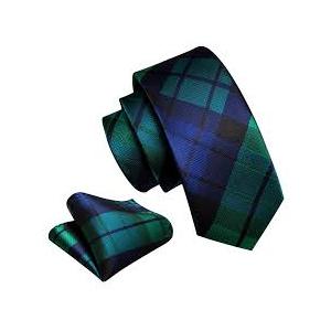 Barry.Wang Stripe Men Ties Set Silk Woven Plaid Necktie Pocket Square Cufflinks Business Wedding