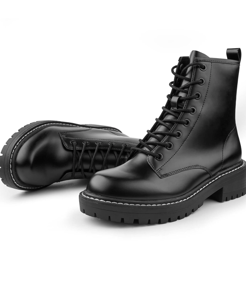 ICHIGO Women’s Fashion Ankle Booties Causal 8-Eye Side Zipper Lace-up Combat Boots, 8.5