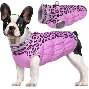 Dog Coat for Small Dogs, Waterproof Dog Winter Jacket with Harness Built in Puppy Cold Weather Coats Reflective Pet Vest with Zipper Warm Fleece Dogs Snowsuit Windproof Pink Leopard S