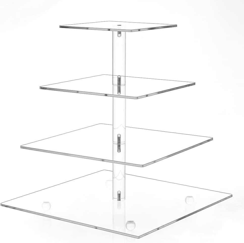 4 Tiered Square Acrylic Glass Premium Cupcake Holder-Cake Stand-Cupcake Stand-Dessert Stand-Tea Party Serving Platter (Square)