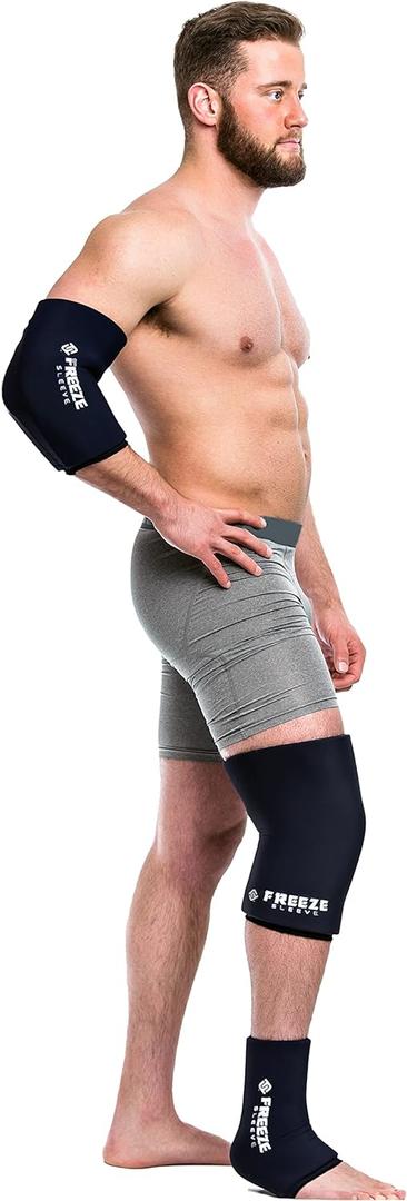 FreezeSleeve Ice and Heat Therapy Sleeve | Reusable Ice Pack Flexible Gel Compression Sleeve for Pain Relief and Recovery of Elbow Knee Ankle Leg Wrist Injuries | Black X Large