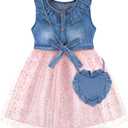 HONGTEYA Toddler Girl Dress Baby Denim Dress Summer Clothes Outfit with Cute Bag 12-18M