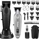 KEMEI Hair Clippers for Men, Professional Clipper and Trimmers Set, Cordless Zero Gap Trimmer for Men with LED Display, 11 Guide Combs (2293silvery+2296)