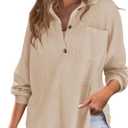 DERAX Women's Oversized Waffle Knit Tops Henley Shirts Long Sleeve V Neck Loose Fit 2026 Spring Tunic Blouse Apricot XL (Beige, XL)