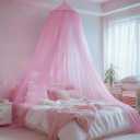 Pink Bed Canopy for Girls,Kids Princess Round Dome Bed Curtain, Dreamy Mosquito Netting for Girls, Bedroom Accessories, Ceiling Tent