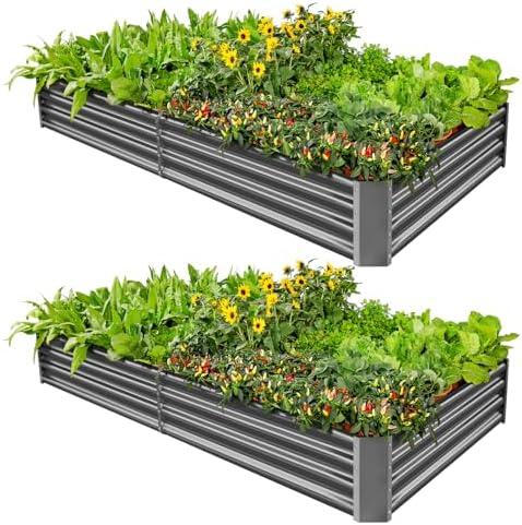 1Pack 8×4×1ft Galvanized Metal Raised Garden Bed, Metal Planter Kit Box Outdoor for Deep-Rooted Vegetables, Flowers, Green and Herbs (Black)