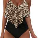 SUUKSESS Women Slimming Ruffle One Piece Swimsuits Ruched Tummy Control Bathing Suits L