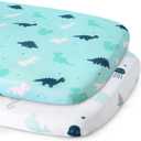 Bassinet Sheet, Bassinet Sheets 2 Pack, Ultra Soft Bassinet Sheets for Baby Boys or Girls Universal Fit for Rectangle, Oval, Hourglass Bassinet Pad/Mattress, Dinosaurs & Ocean (Aqua)