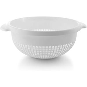 YBM HOME Deep Plastic Strainer Colander with Handle  Made of Food Safe BPA-Free Plastic - Durable and Dishwasher Safe - Use for Pasta, Noodles, Spaghetti, Vegetables and More (1, White)